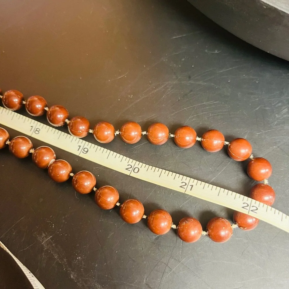Vintage Rust Brown Beaded Necklace 44‎ Inch | Long Acrylic Beads Spacer Knots